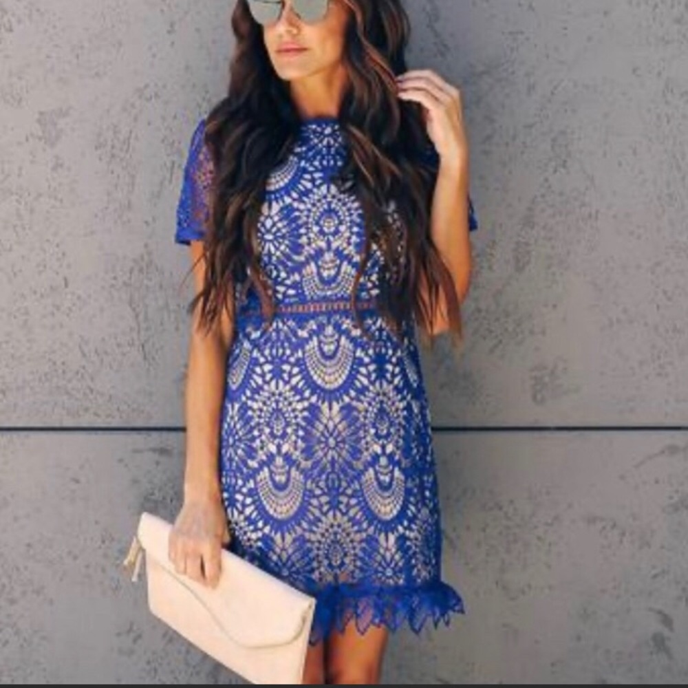 Vici Live Out Loud Crochet Lace Dress in Cobalt